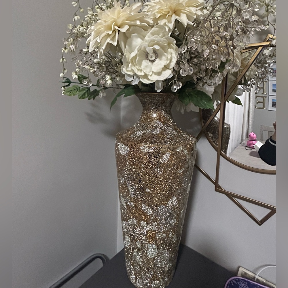 Pier 1 Imports Floor Faux Flowers With Floor Mosaic Vase NEW Custom Arranged.